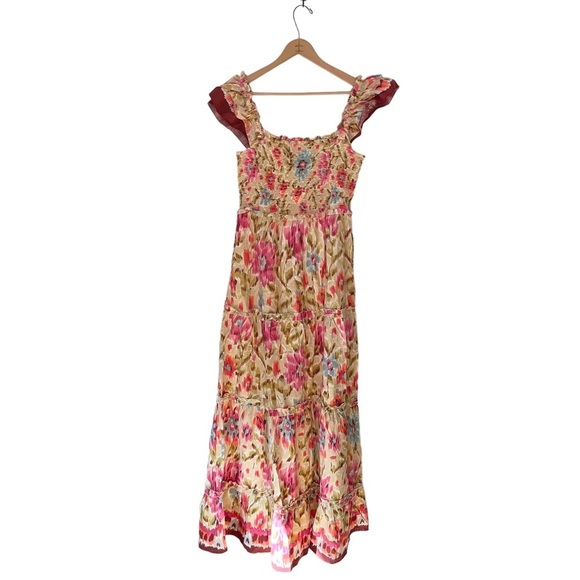 House of Harlow 1960 | Floral Zoey Khaki Smocked Tiered Maxi Dress - Picture 2 of 6